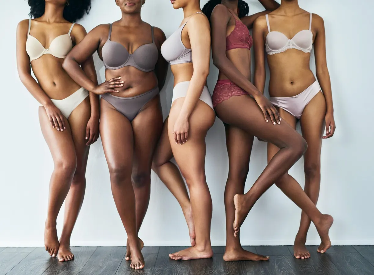 Women with lingerie for body type suited for each body figure.